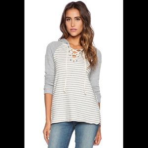Splendid West Shore Stripe Hoodie in Stonewash‎